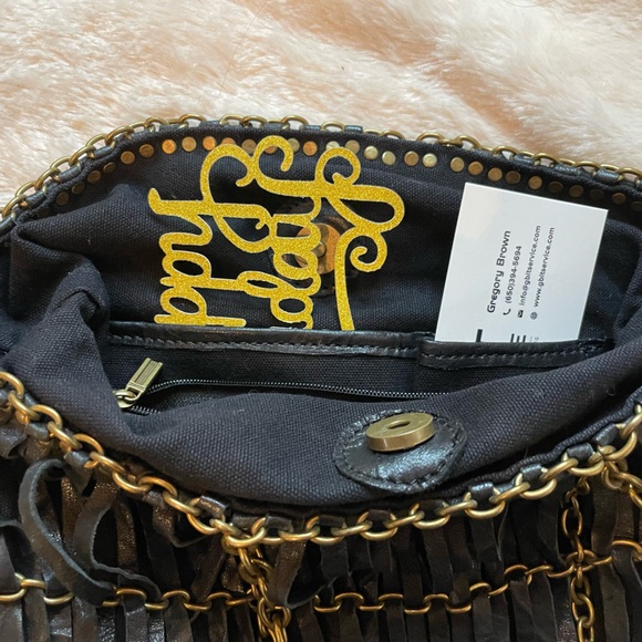 Black leather and gold burnished Stylish chain Boho Bag. Like new! - Picture 6 of 13